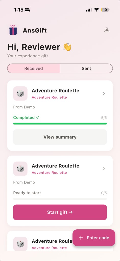 AnsGift app preview (left)
